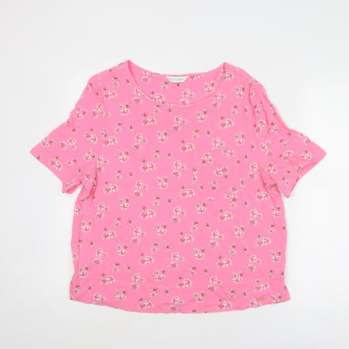 Marks and Spencer Womens Pink Floral Viscose Basic T-Shirt Size 12 Boat Neck