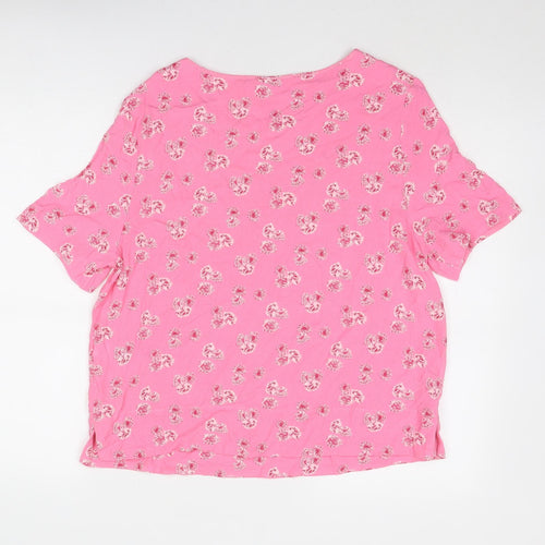 Marks and Spencer Womens Pink Floral Viscose Basic T-Shirt Size 12 Boat Neck