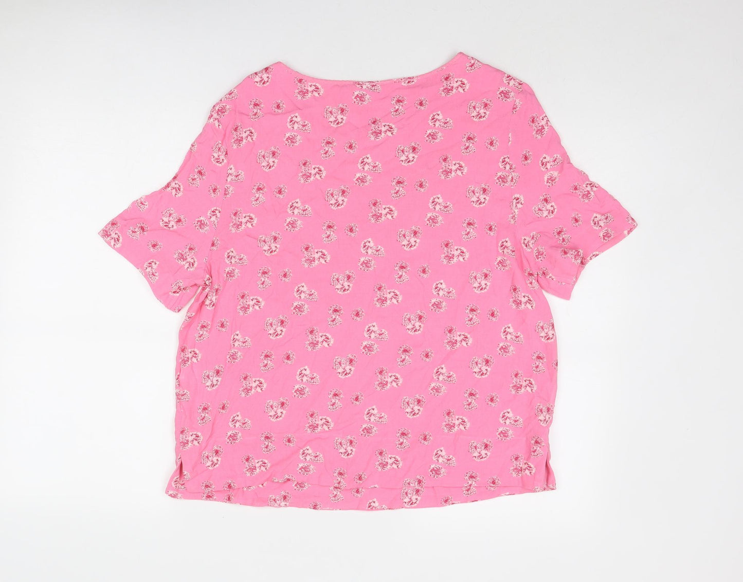 Marks and Spencer Womens Pink Floral Viscose Basic T-Shirt Size 12 Boat Neck