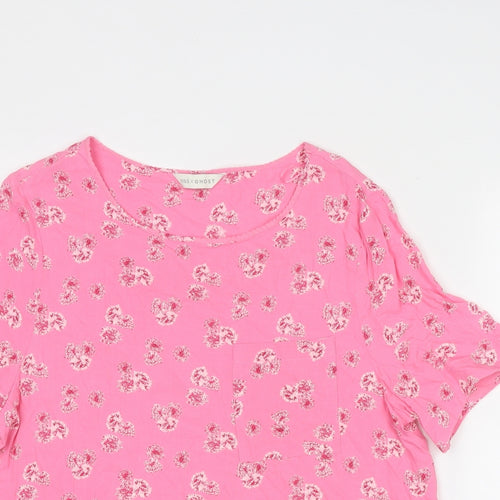 Marks and Spencer Womens Pink Floral Viscose Basic T-Shirt Size 12 Boat Neck