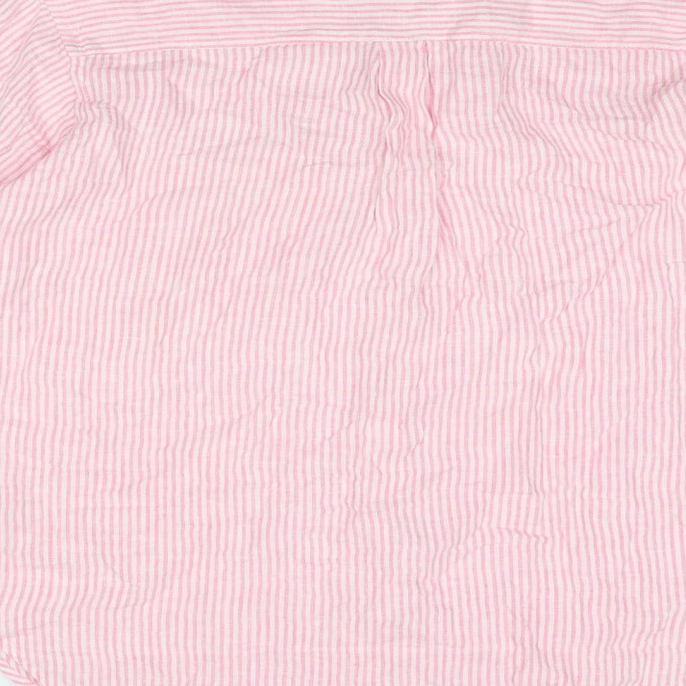 Marks and Spencer Womens Pink Striped Linen Basic Button-Up Size 12 Collared