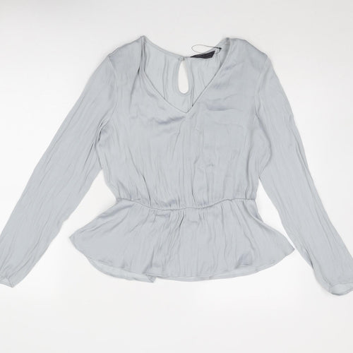 Marks and Spencer Womens Grey Polyester Basic Blouse Size 8 V-Neck - Peplum