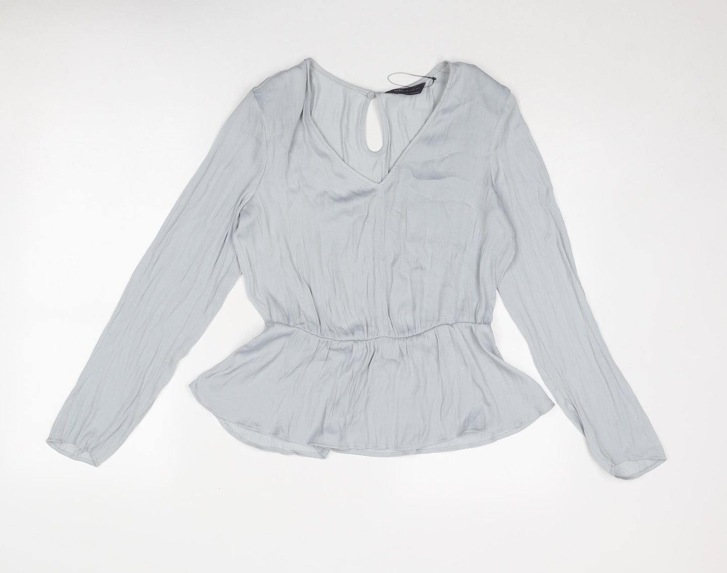 Marks and Spencer Womens Grey Polyester Basic Blouse Size 8 V-Neck - Peplum