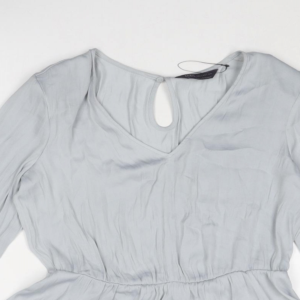 Marks and Spencer Womens Grey Polyester Basic Blouse Size 8 V-Neck - Peplum