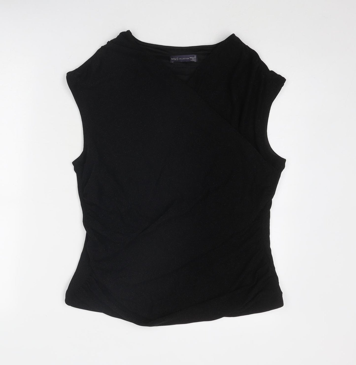 Marks and Spencer Womens Black Polyamide Basic T-Shirt Size 16 V-Neck - Wrap Style
