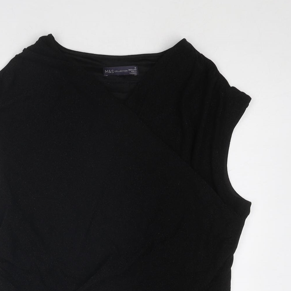 Marks and Spencer Womens Black Polyamide Basic T-Shirt Size 16 V-Neck - Wrap Style