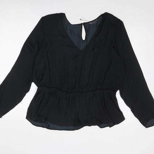 Marks and Spencer Womens Black Polyester Basic Blouse Size 22 V-Neck - Peplum