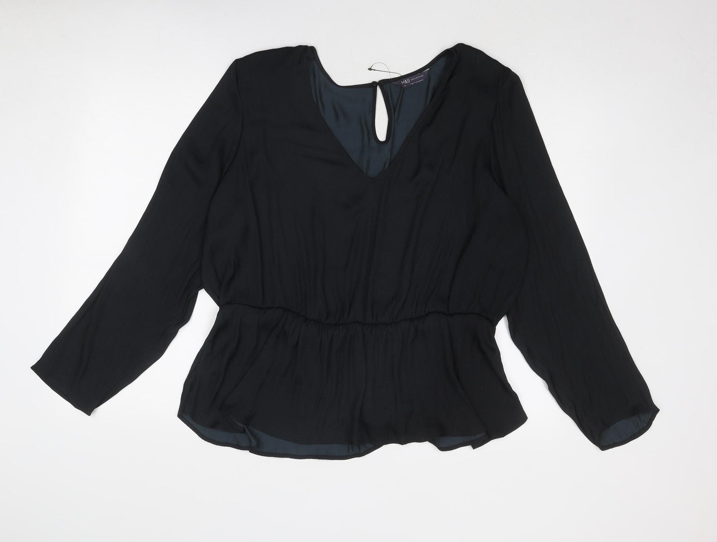 Marks and Spencer Womens Black Polyester Basic Blouse Size 22 V-Neck - Peplum