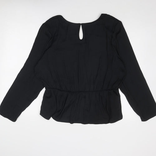 Marks and Spencer Womens Black Polyester Basic Blouse Size 22 V-Neck - Peplum