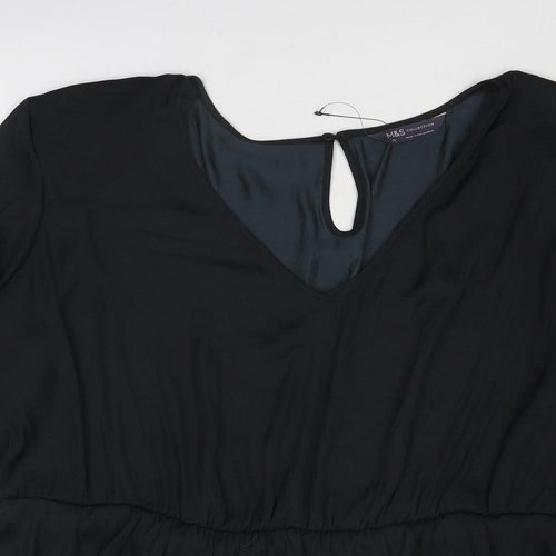 Marks and Spencer Womens Black Polyester Basic Blouse Size 22 V-Neck - Peplum