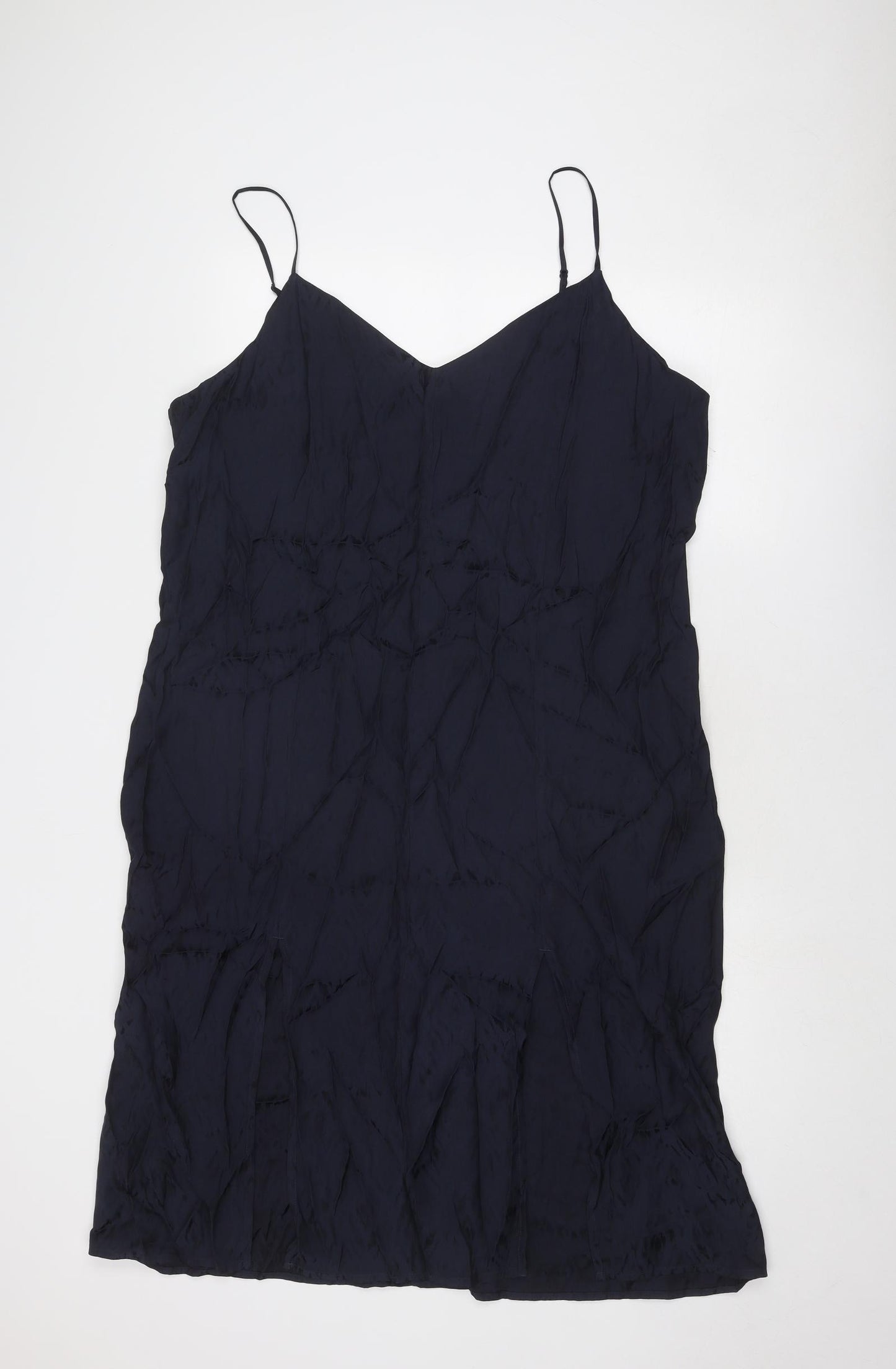 Marks and Spencer Womens Blue Geometric Polyester Slip Dress Size 18 V-Neck Pullover