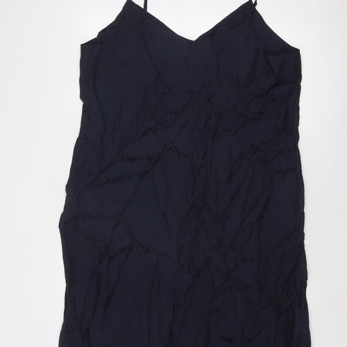 Marks and Spencer Womens Blue Geometric Polyester Slip Dress Size 18 V-Neck Pullover