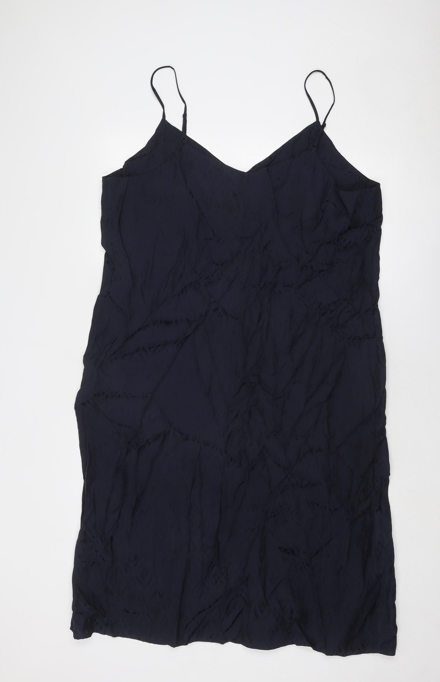 Marks and Spencer Womens Blue Geometric Polyester Slip Dress Size 18 V-Neck Pullover