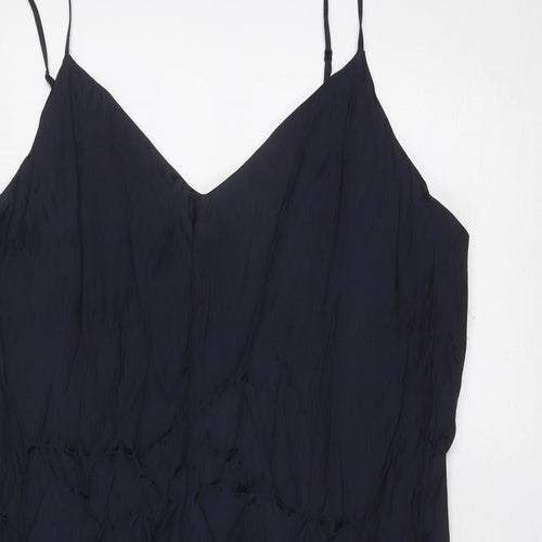 Marks and Spencer Womens Blue Geometric Polyester Slip Dress Size 18 V-Neck Pullover