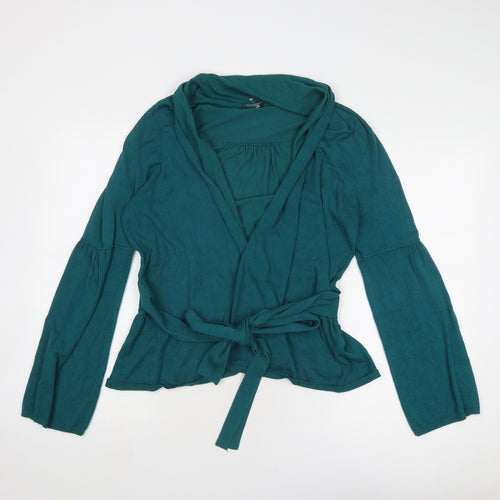 Planet Womens Blue V-Neck Viscose Wrap Jumper Size M