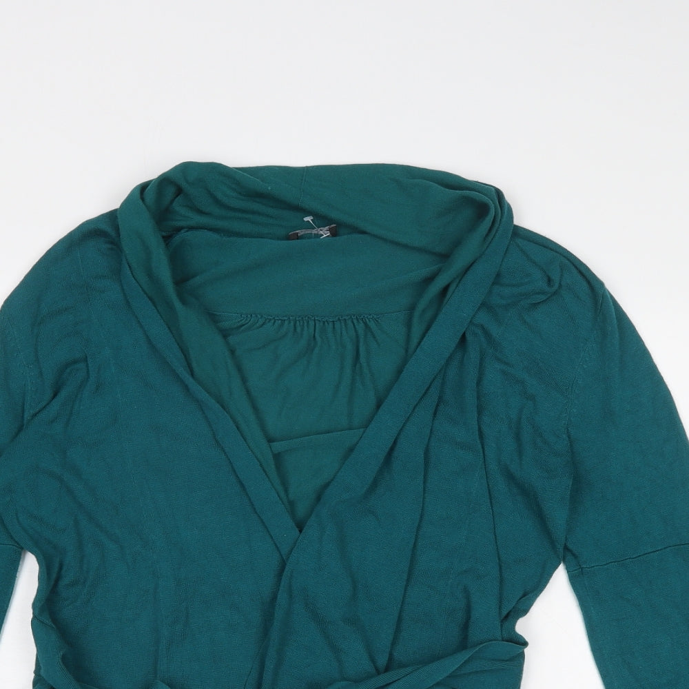 Planet Womens Blue V-Neck Viscose Wrap Jumper Size M