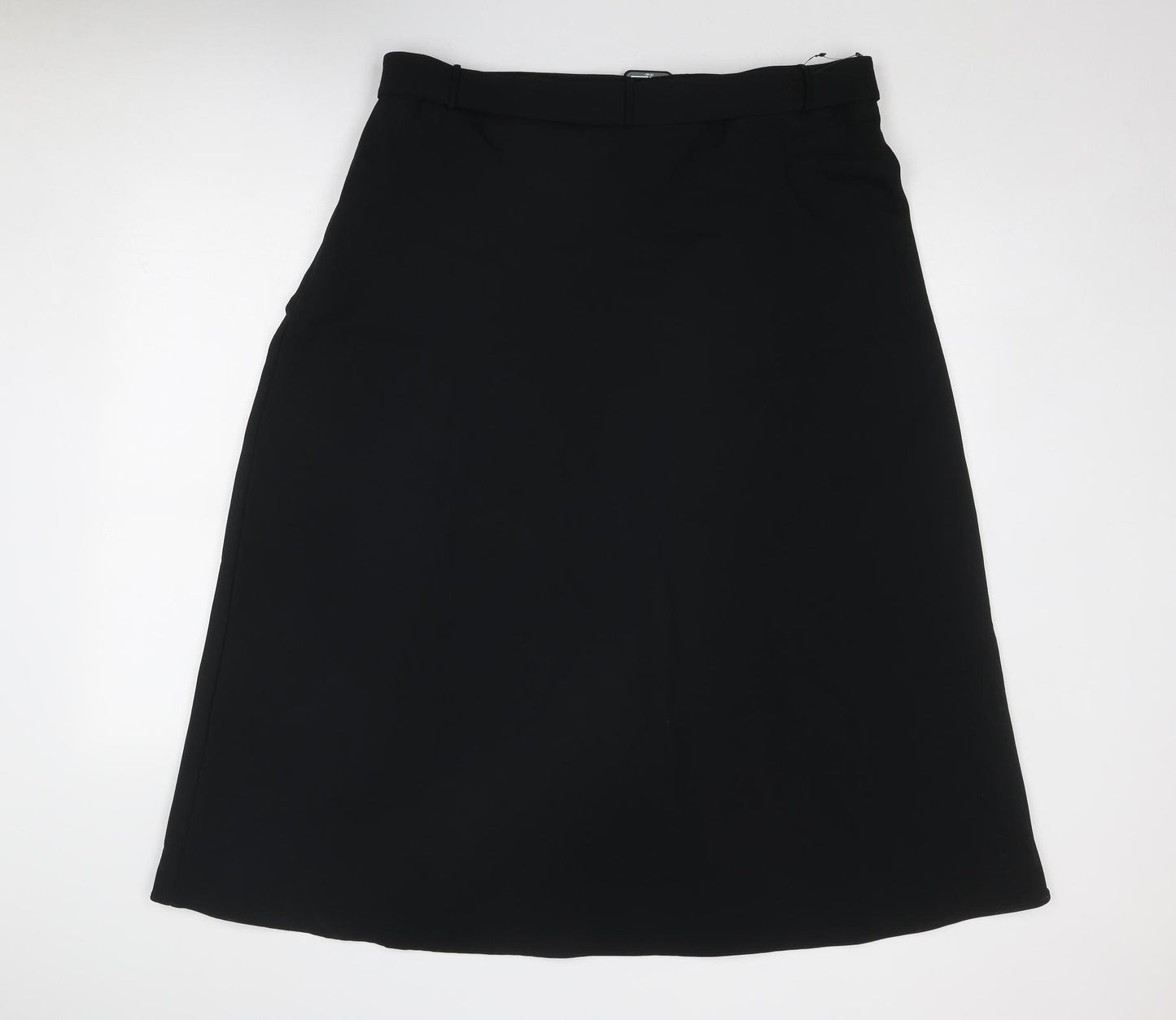 Marks and Spencer Womens Black Polyester Swing Skirt Size 20 Zip - Belt Included