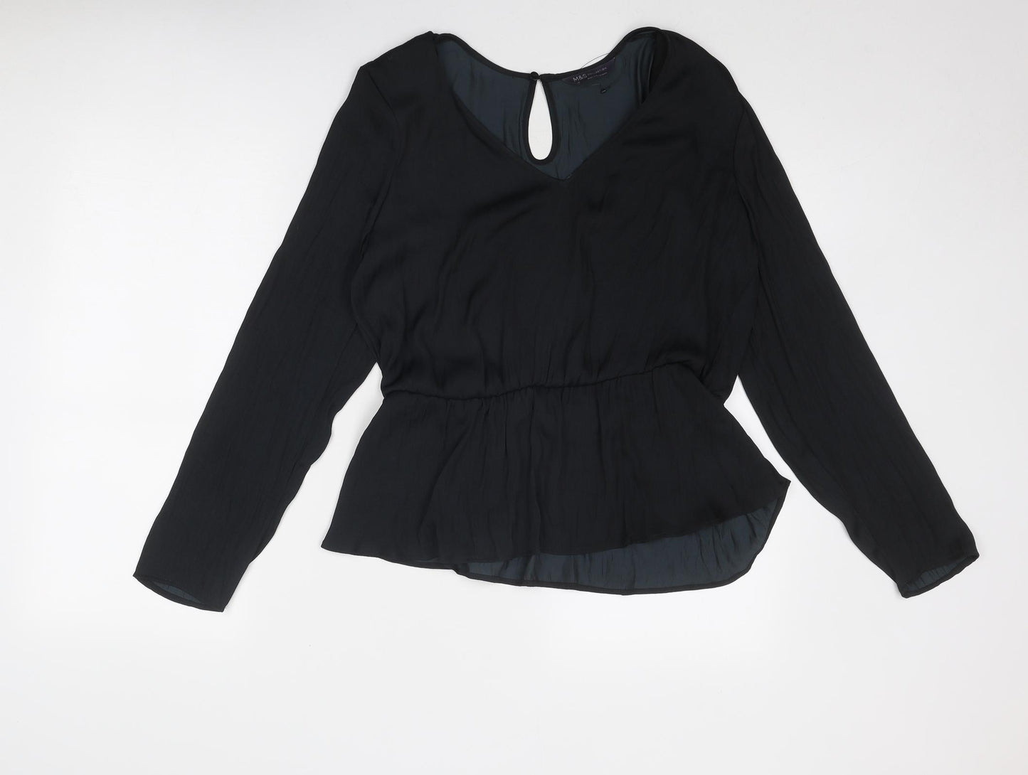Marks and Spencer Womens Black Polyester Basic Blouse Size 12 V-Neck - Peplum