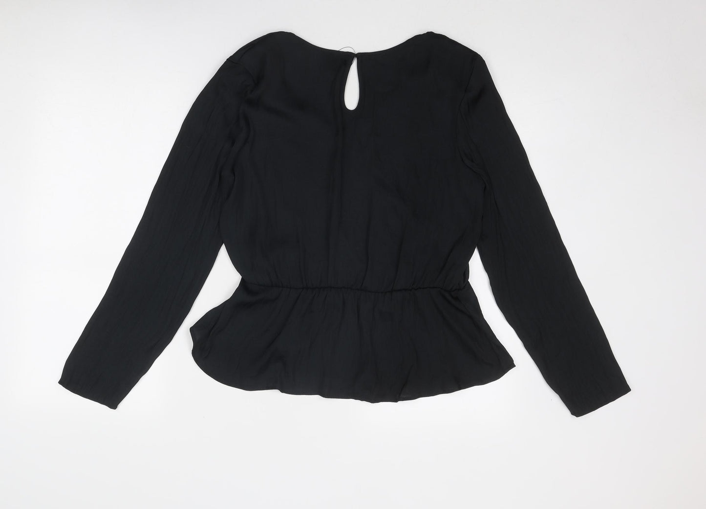 Marks and Spencer Womens Black Polyester Basic Blouse Size 12 V-Neck - Peplum