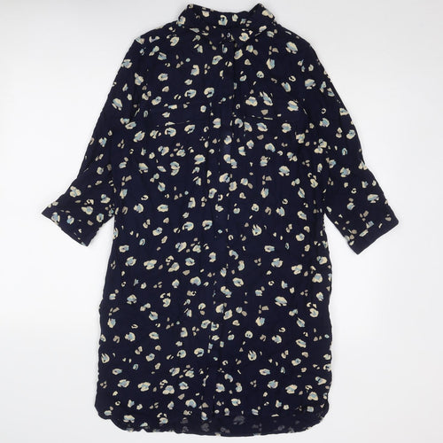 NEXT Womens Blue Geometric Viscose Shirt Dress Size 14 Collared Button