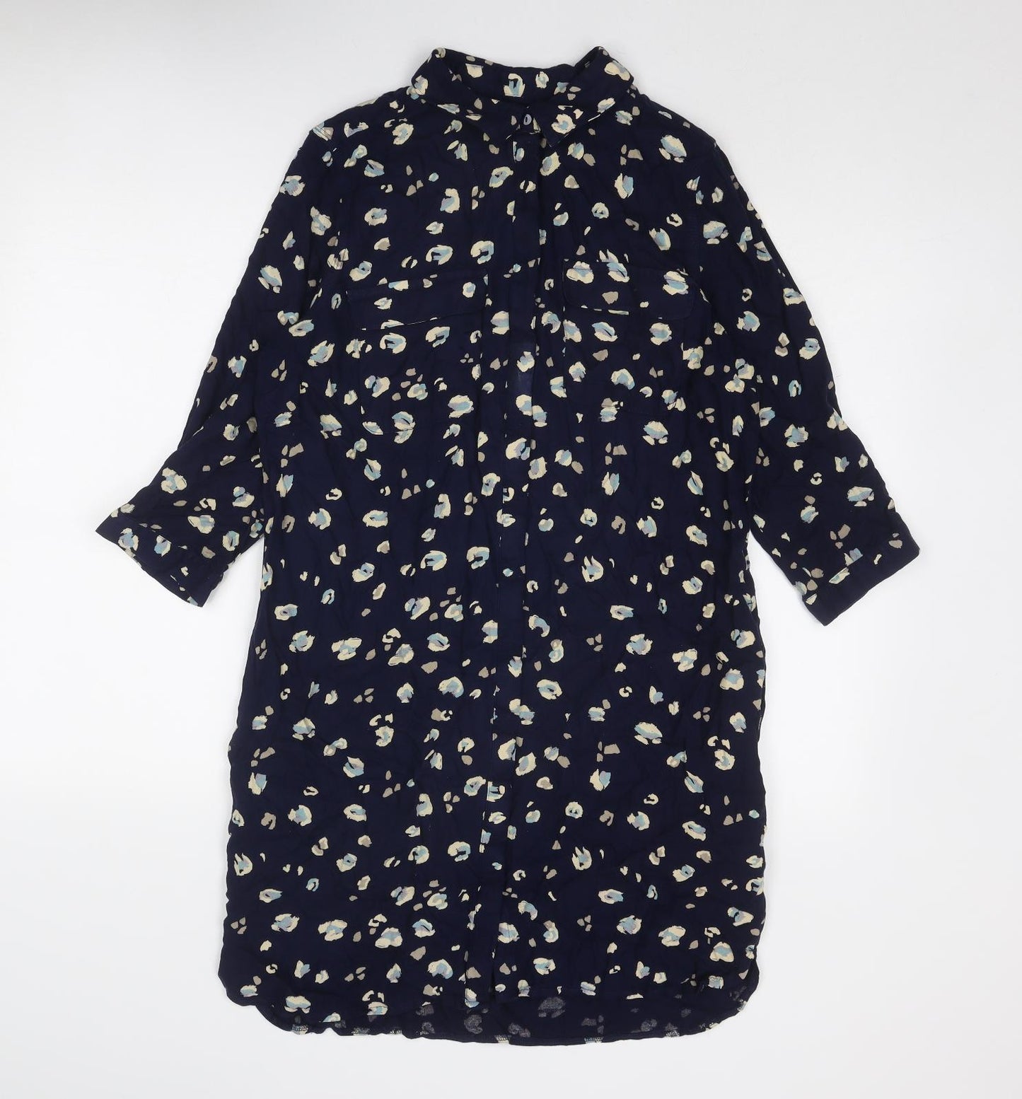 NEXT Womens Blue Geometric Viscose Shirt Dress Size 14 Collared Button