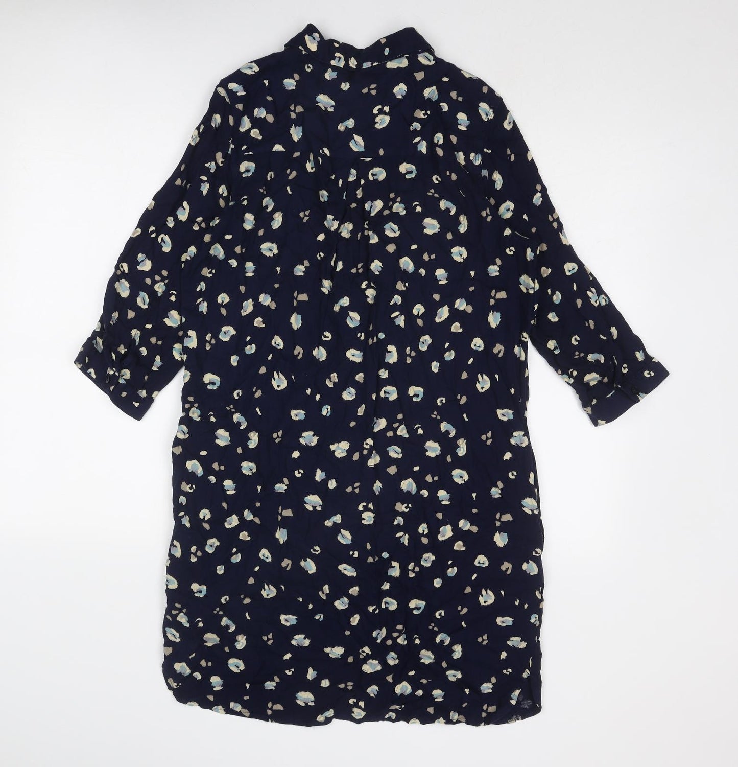 NEXT Womens Blue Geometric Viscose Shirt Dress Size 14 Collared Button