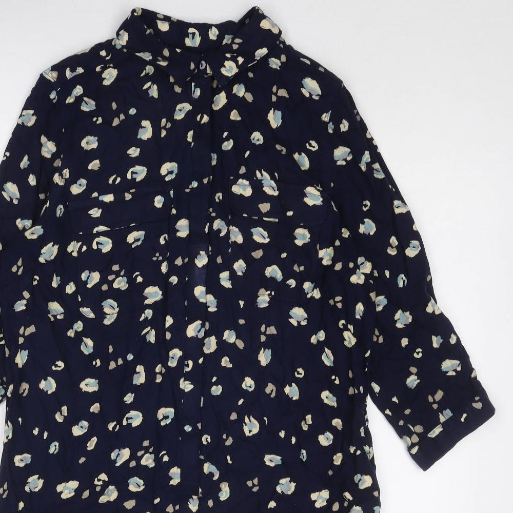NEXT Womens Blue Geometric Viscose Shirt Dress Size 14 Collared Button