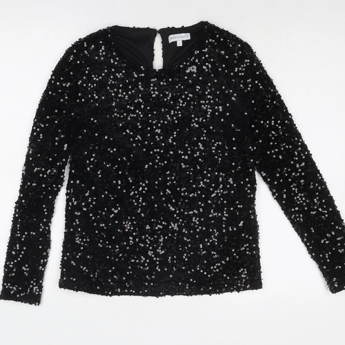 Warehouse Womens Black Polyester Basic Blouse Size 8 Boat Neck