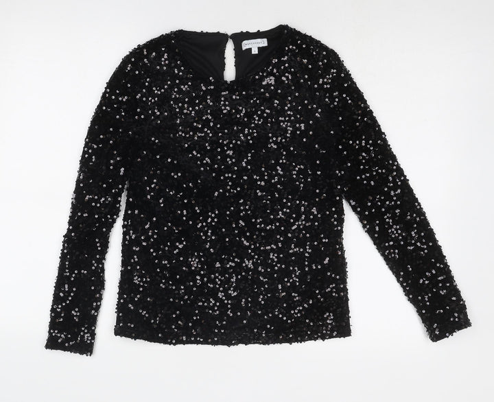 Warehouse Womens Black Polyester Basic Blouse Size 8 Boat Neck