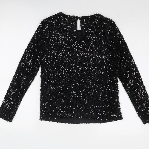 Warehouse Womens Black Polyester Basic Blouse Size 8 Boat Neck