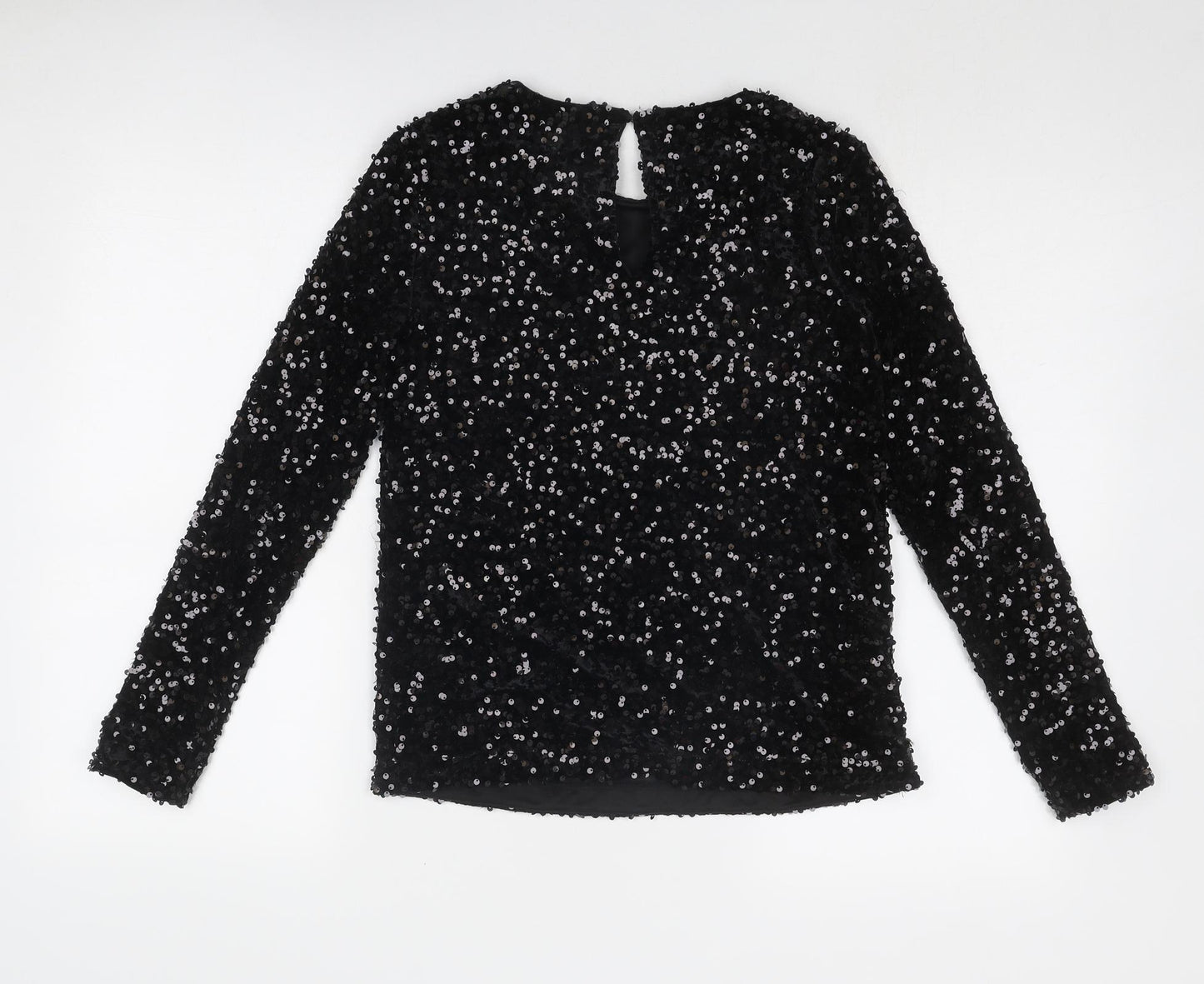 Warehouse Womens Black Polyester Basic Blouse Size 8 Boat Neck