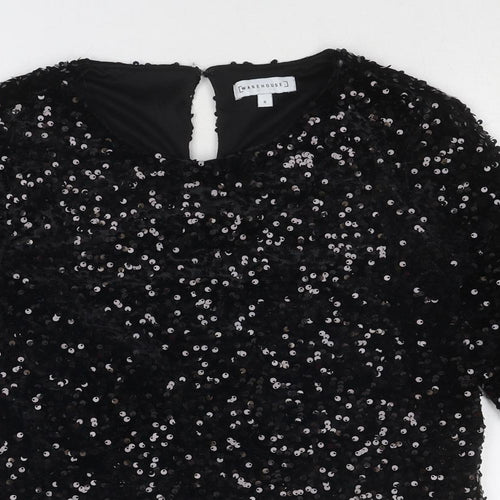 Warehouse Womens Black Polyester Basic Blouse Size 8 Boat Neck