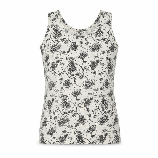 Front view of Nuggets women’s white floral polyester basic tank, size L, scoop neck