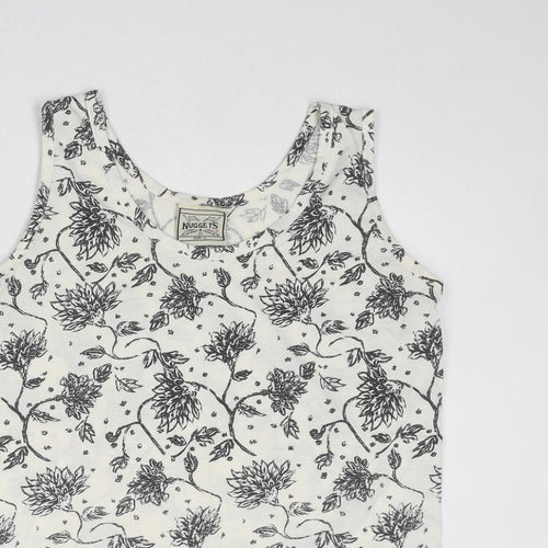 Nuggets Womens White Floral Polyester Basic Tank Size L Scoop Neck