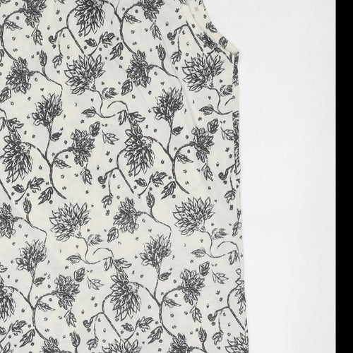 Nuggets Womens White Floral Polyester Basic Tank Size L Scoop Neck