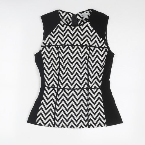 H&M Womens Black Geometric Polyester Basic Blouse Size 8 Boat Neck