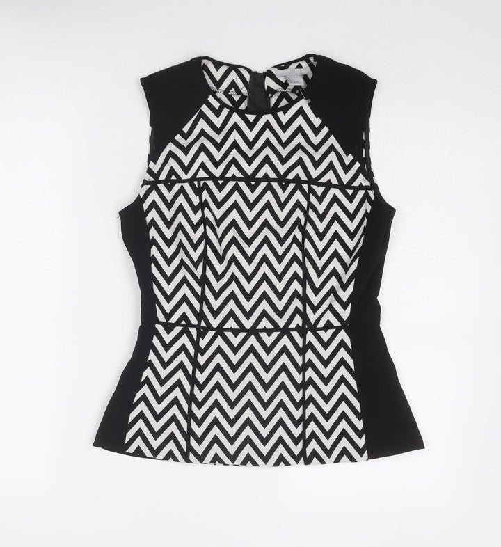 H&M Womens Black Geometric Polyester Basic Blouse Size 8 Boat Neck