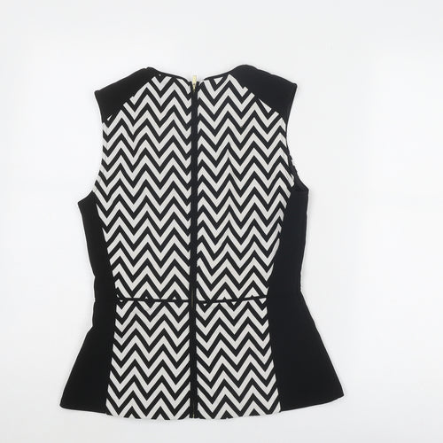 H&M Womens Black Geometric Polyester Basic Blouse Size 8 Boat Neck