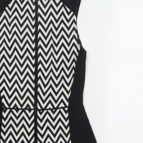 H&M Womens Black Geometric Polyester Basic Blouse Size 8 Boat Neck