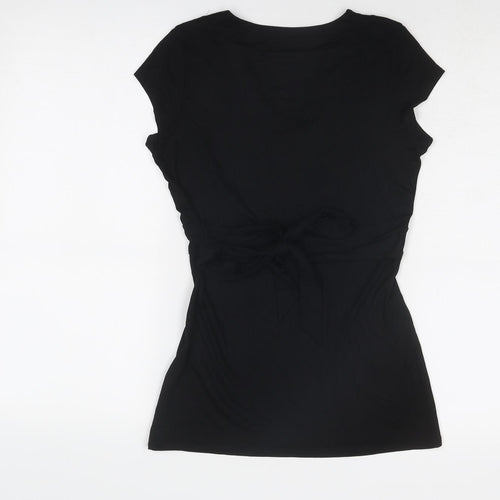 Oasis Womens Black Viscose Basic T-Shirt Size 8 V-Neck - Wrap Style