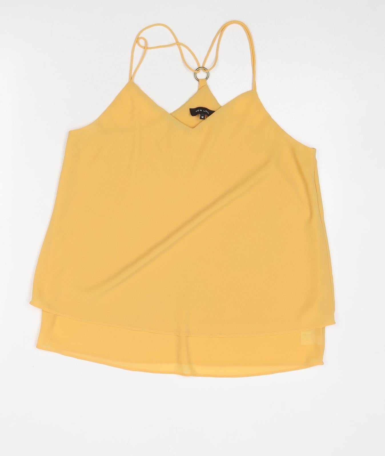 New Look Womens Yellow Polyester Camisole Tank Size 14 V-Neck
