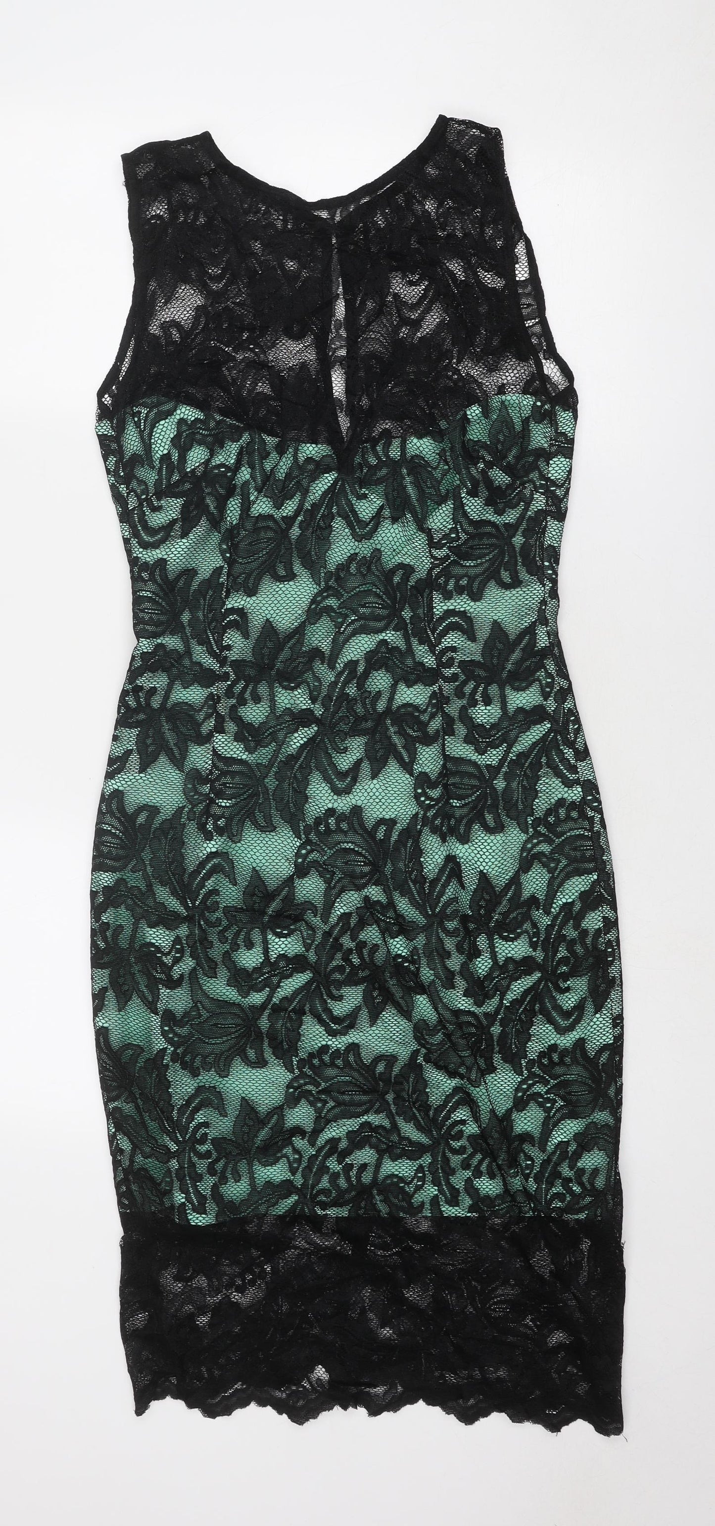 Hybrid Womens Black Geometric Polyester A-Line Size 12 Round Neck Zip