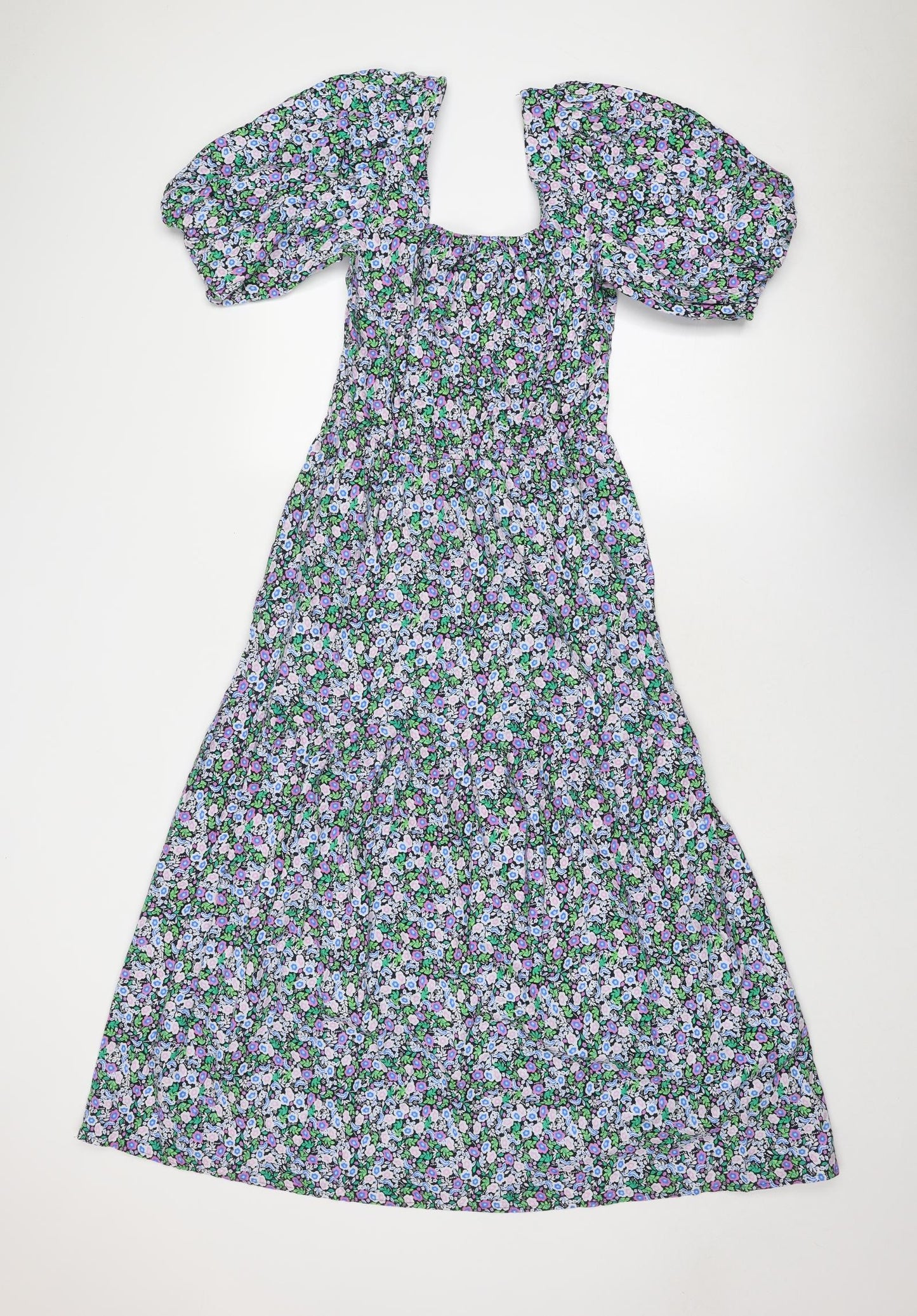 Marks and Spencer Womens Multicoloured Floral Cotton Maxi Size 8 Square Neck Pullover
