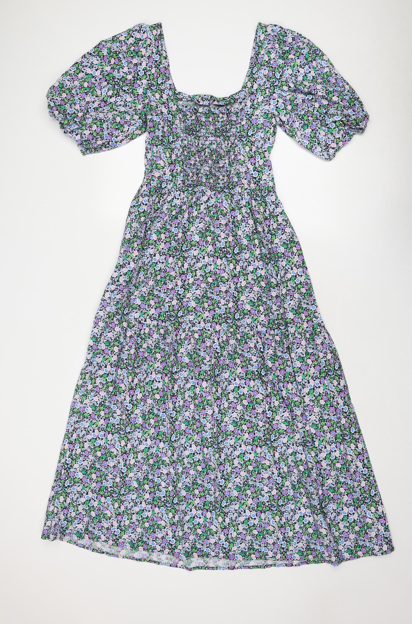Marks and Spencer Womens Multicoloured Floral Cotton Maxi Size 8 Square Neck Pullover