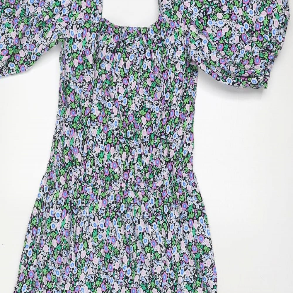 Marks and Spencer Womens Multicoloured Floral Cotton Maxi Size 8 Square Neck Pullover