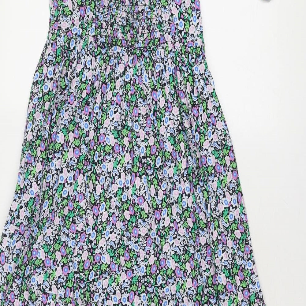 Marks and Spencer Womens Multicoloured Floral Cotton Maxi Size 8 Square Neck Pullover