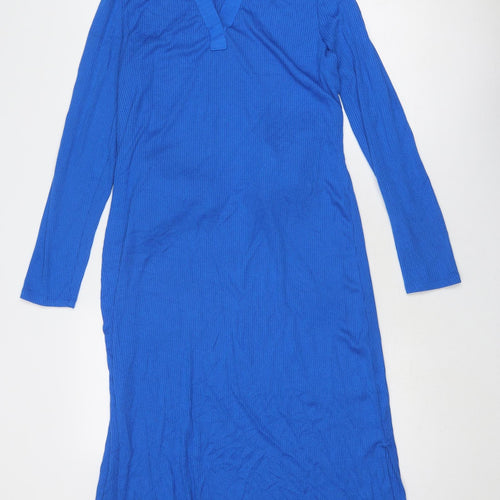 Marks and Spencer Womens Blue Polyester Shirt Dress Size 12 Collared Pullover