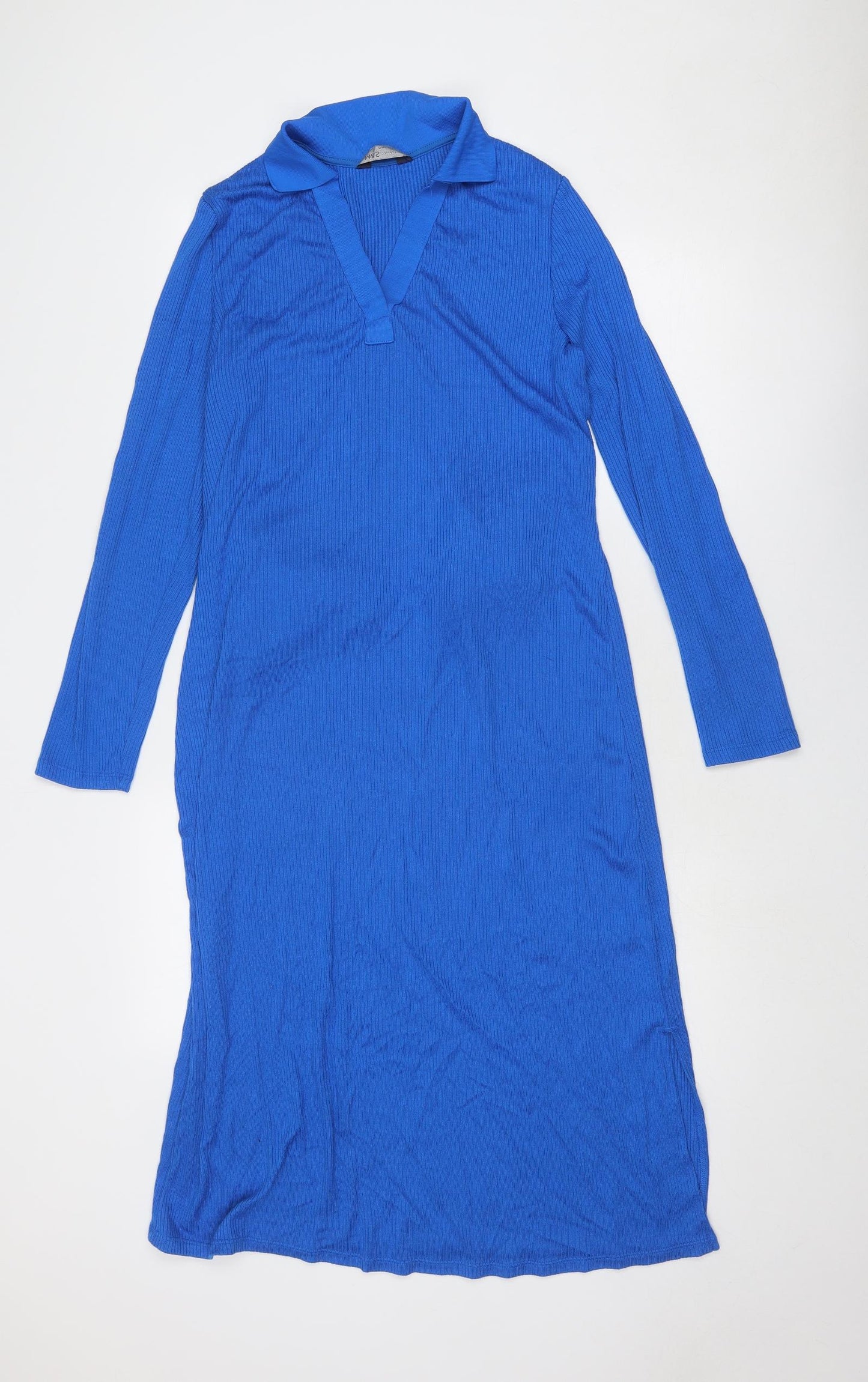 Marks and Spencer Womens Blue Polyester Shirt Dress Size 12 Collared Pullover