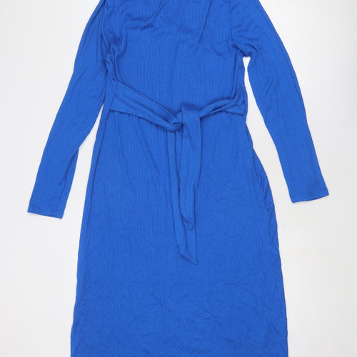 Marks and Spencer Womens Blue Polyester Shirt Dress Size 12 Collared Pullover