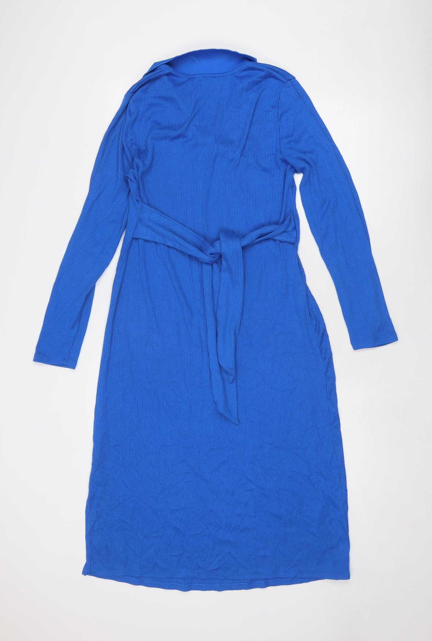 Marks and Spencer Womens Blue Polyester Shirt Dress Size 12 Collared Pullover